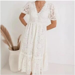 NWT! By The River White Lace V Neck Midi Dress